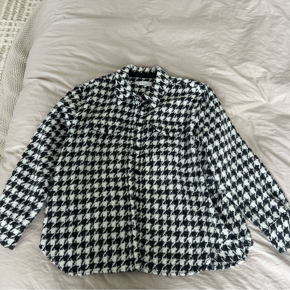 revolve black and white knit shacket